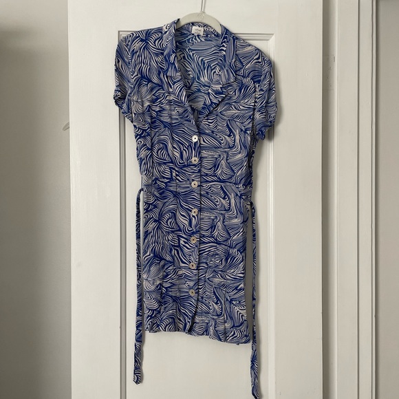 Aritzia Wilfred Blue Pattern Mini Shirt Dress - Picture 7 of 7